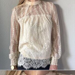 buy1 Get1 Free Tops! Xhilaration Sheer Lace Blouse - Cream